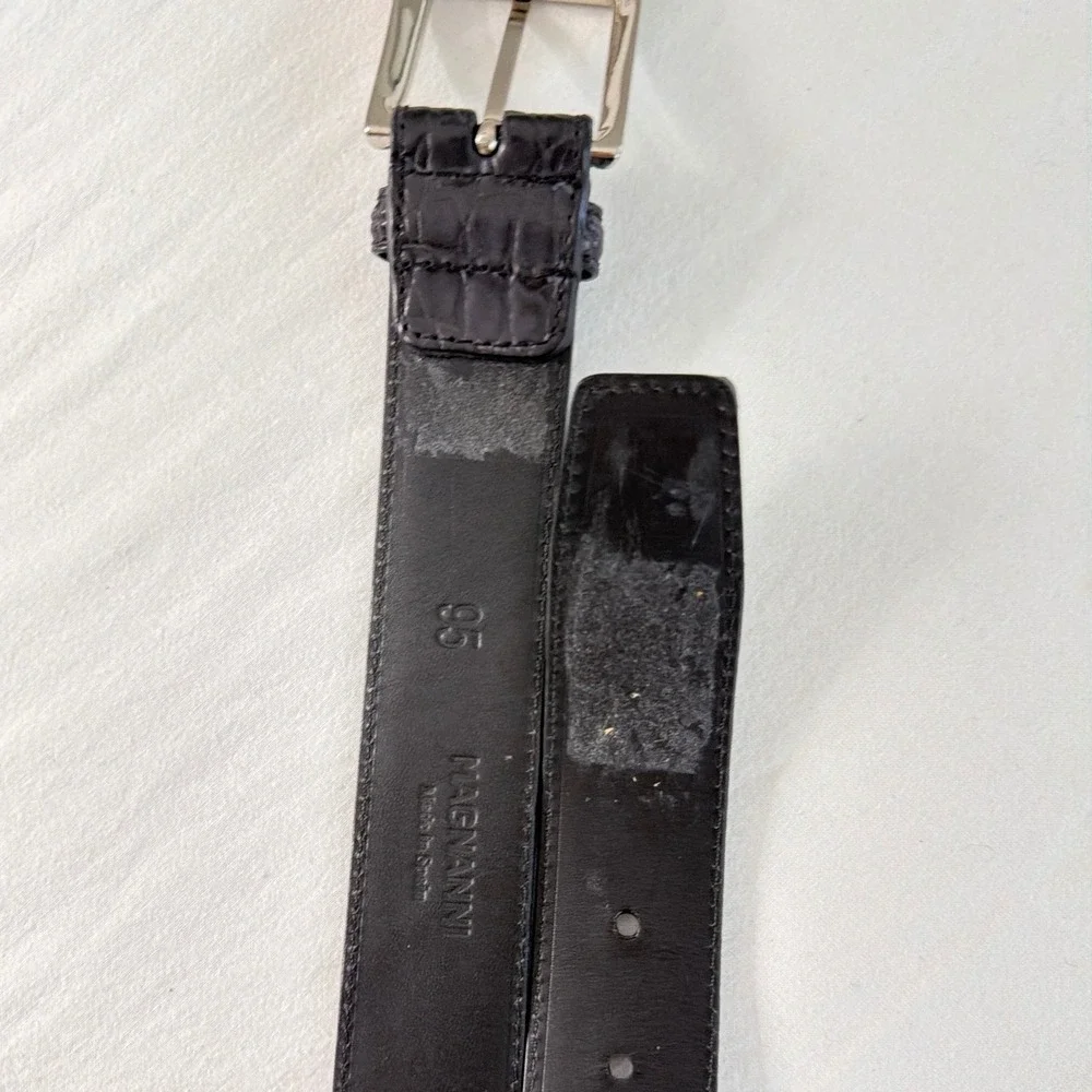 Magnanni Mens Dark Brown Crocodile Embossed Leather Belt 95 Made in Spain 1107